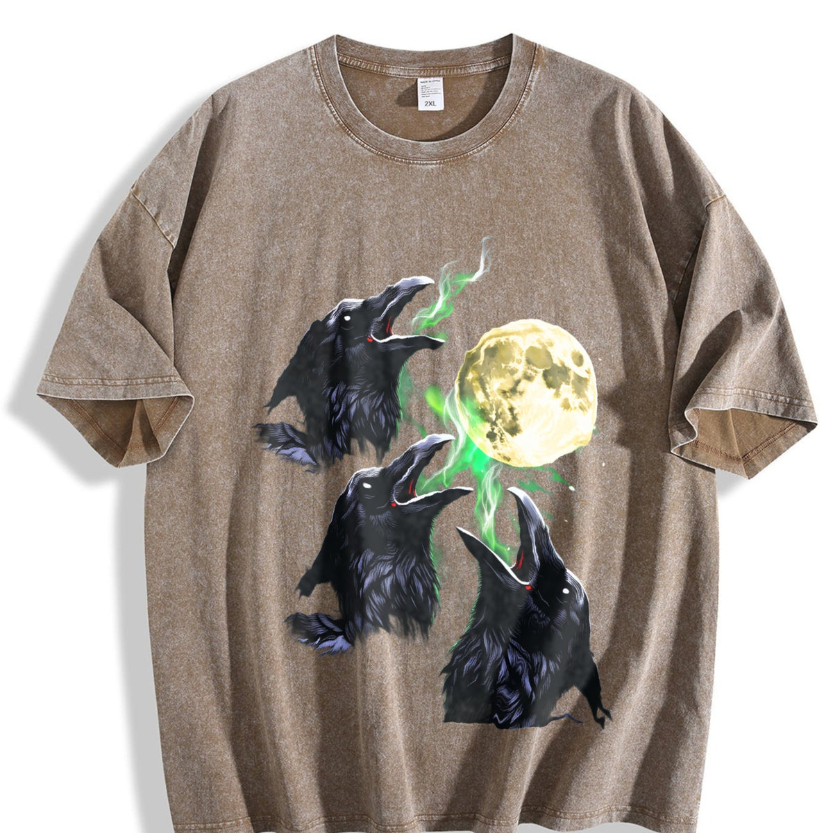 Raven Howling To Moon 90s Vintage Washed T-Shirt product image 3