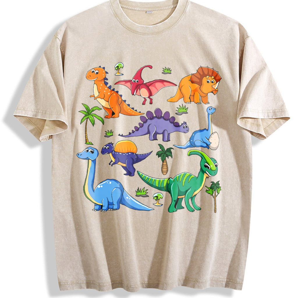 Dinosaur World Cartoon Short-sleeved Vintage Washed T-Shirt product image 1