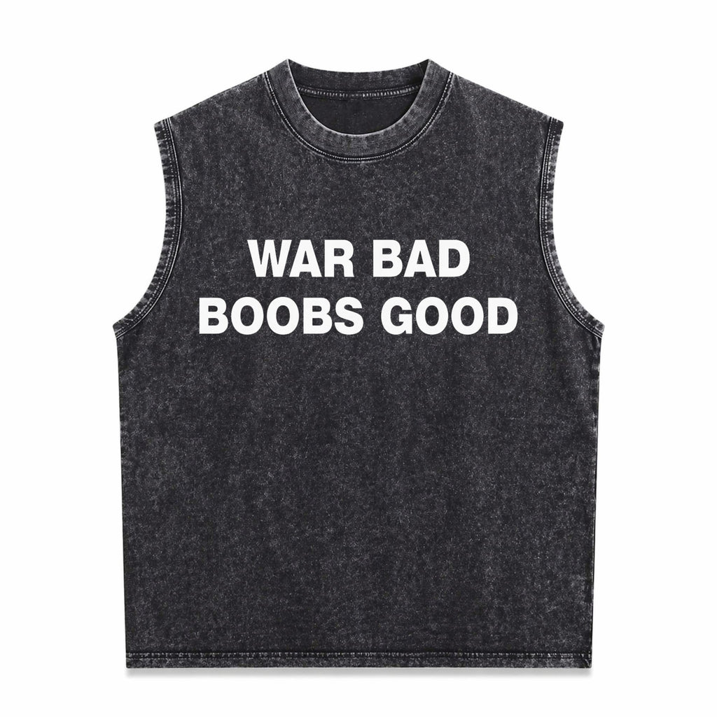 War Bad Boobs Good Black Men's Washed Tank Top