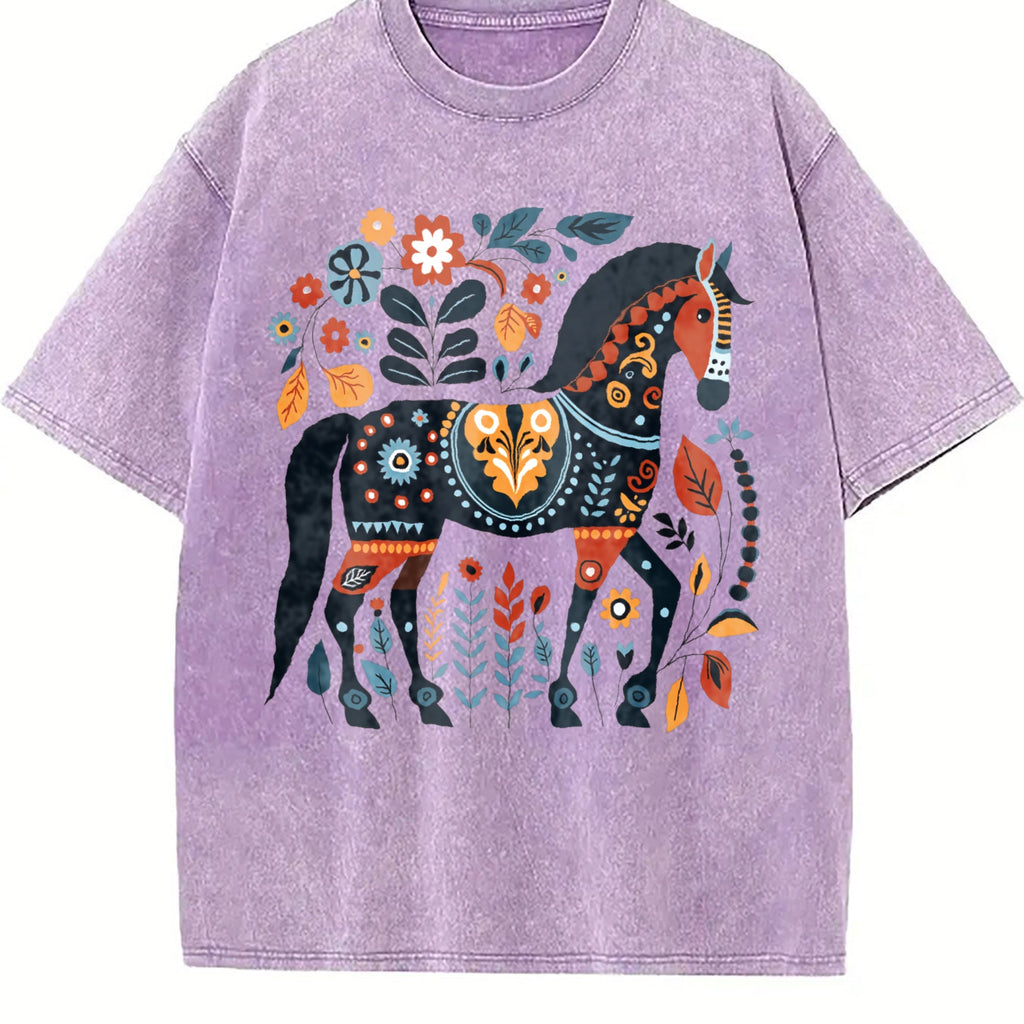 Bohemian Horse & Floral - Summer Vintage Washed T-Shirt product image 6