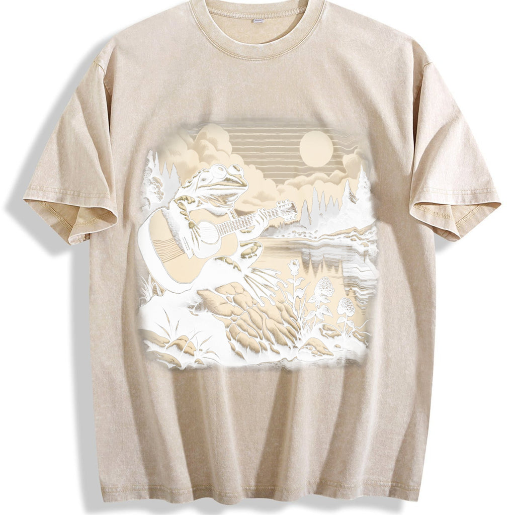 Frog Playing Guitar 90s Vintage Washed T-Shirt product image 1