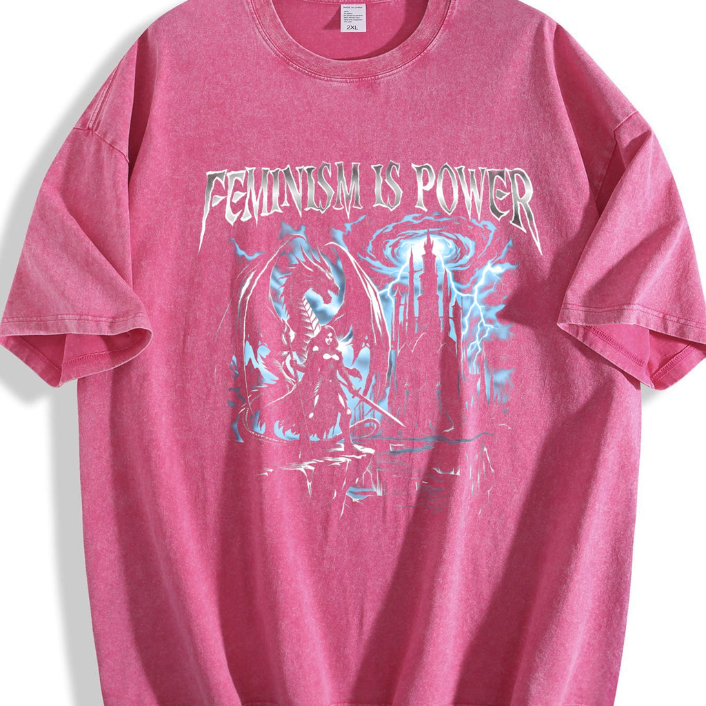Feminism Is Power Dragon 90s Vintage Washed T-Shirt product image 7
