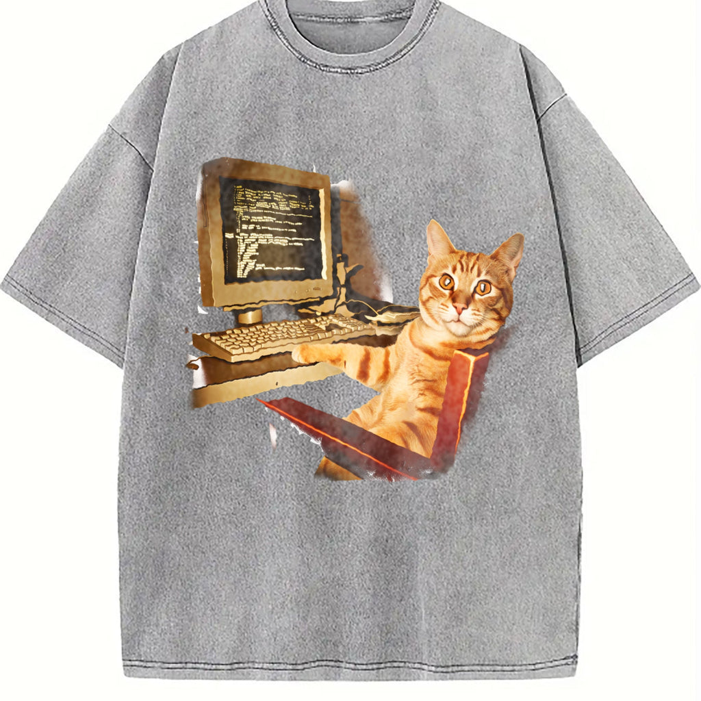 Funny Office Cat Working At Computer Meme Dtg Vintage product image 5