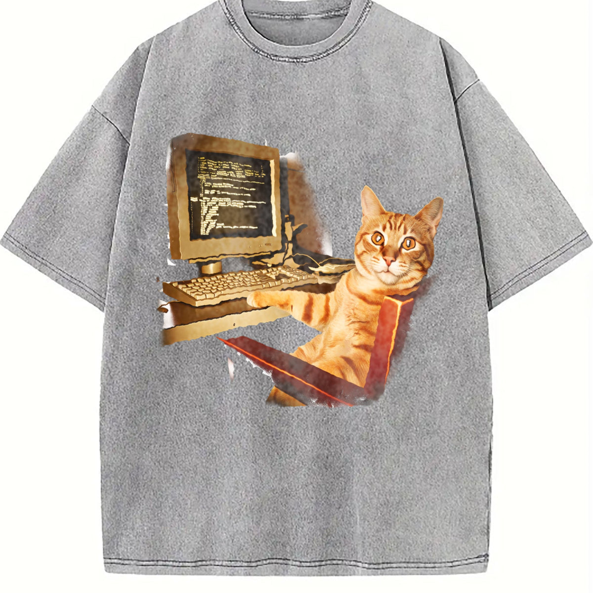 Funny Office Cat Working At Computer Meme Dtg Vintage product image 5