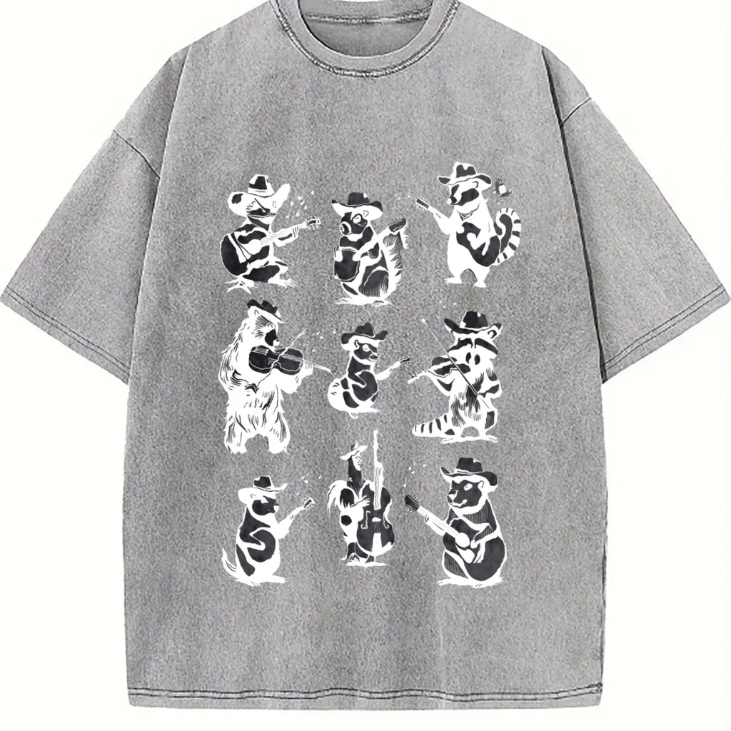 Animal Musicians 90s Tattoo Vintage Washed T-Shirt product image 5