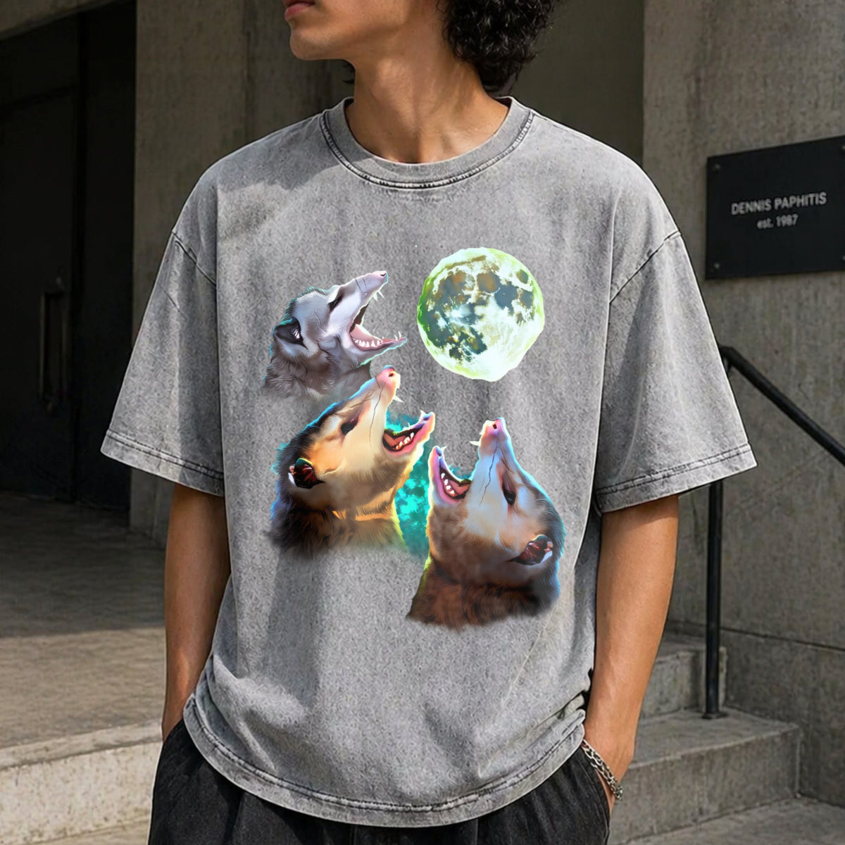 Three Possums Howling At Moon Vintage Washed T-Shirt product image 5