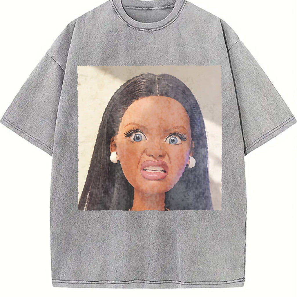 Funny Surprised Doll Face Vintage Washed T-Shirt product image 5