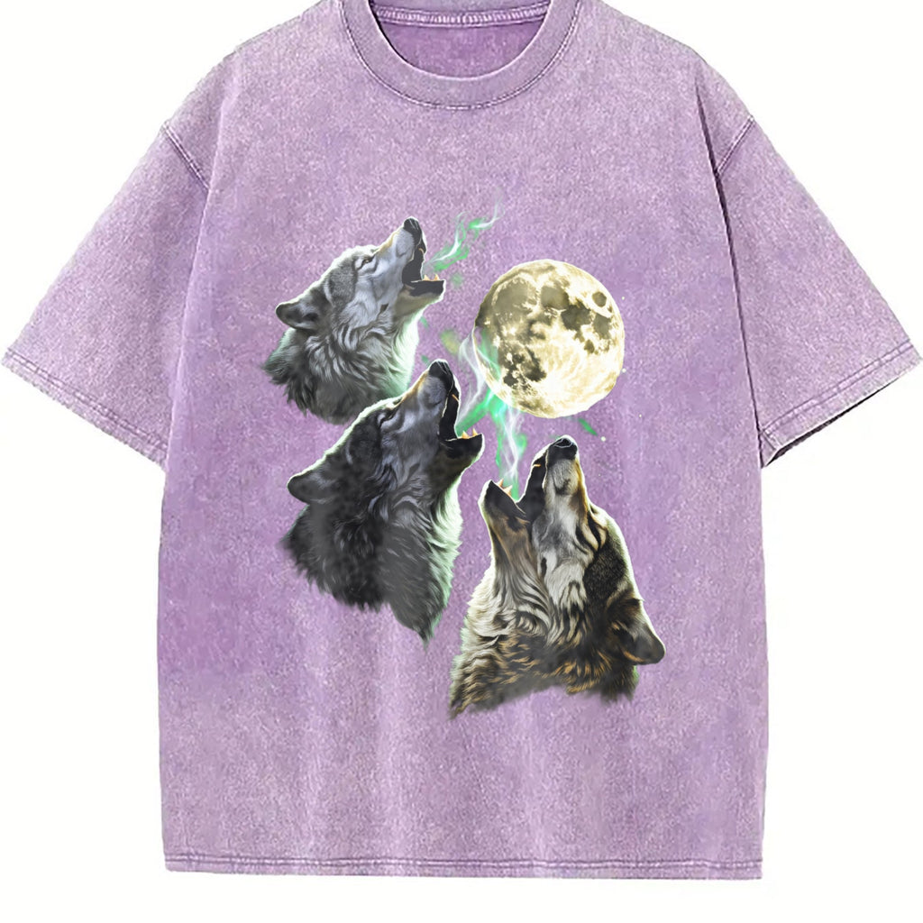 Wolves Howling To Moon 90s Vintage Washed T-Shirt product image 6