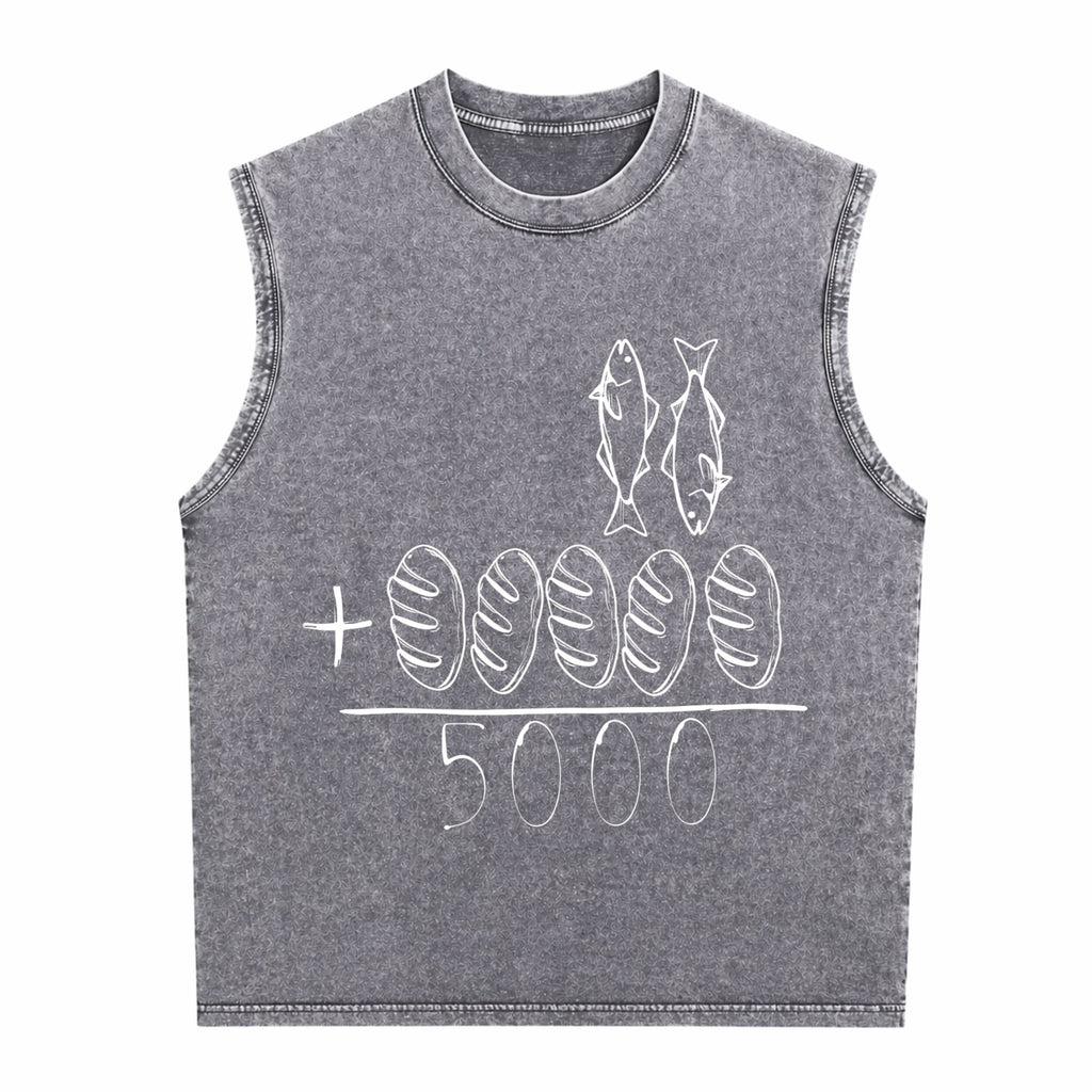 2 Fishes 5 Breads Jesus Feeds The 5000 Christian Bible Men's Washed Tank Top