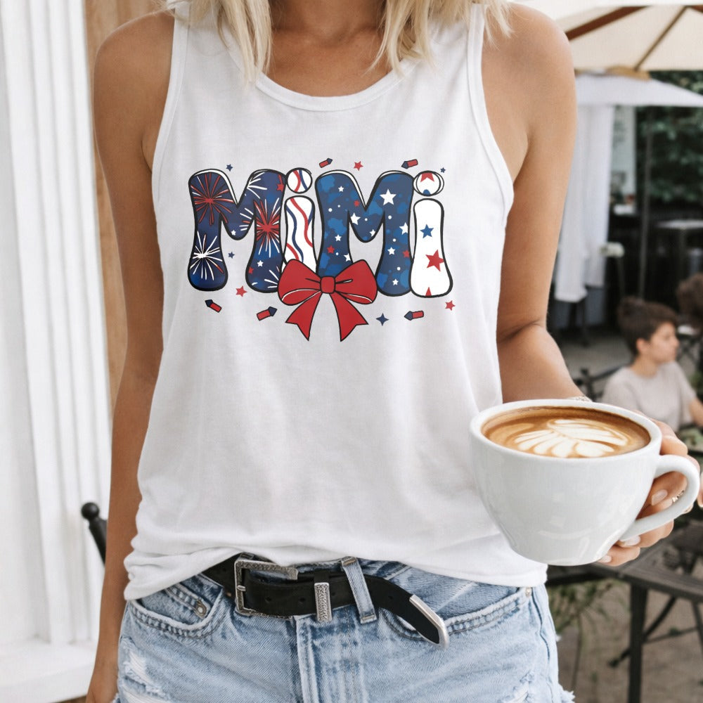 Mimi Patriotic Fireworks Bow Regular - Fun Cartoon Letter Women's Tank Top