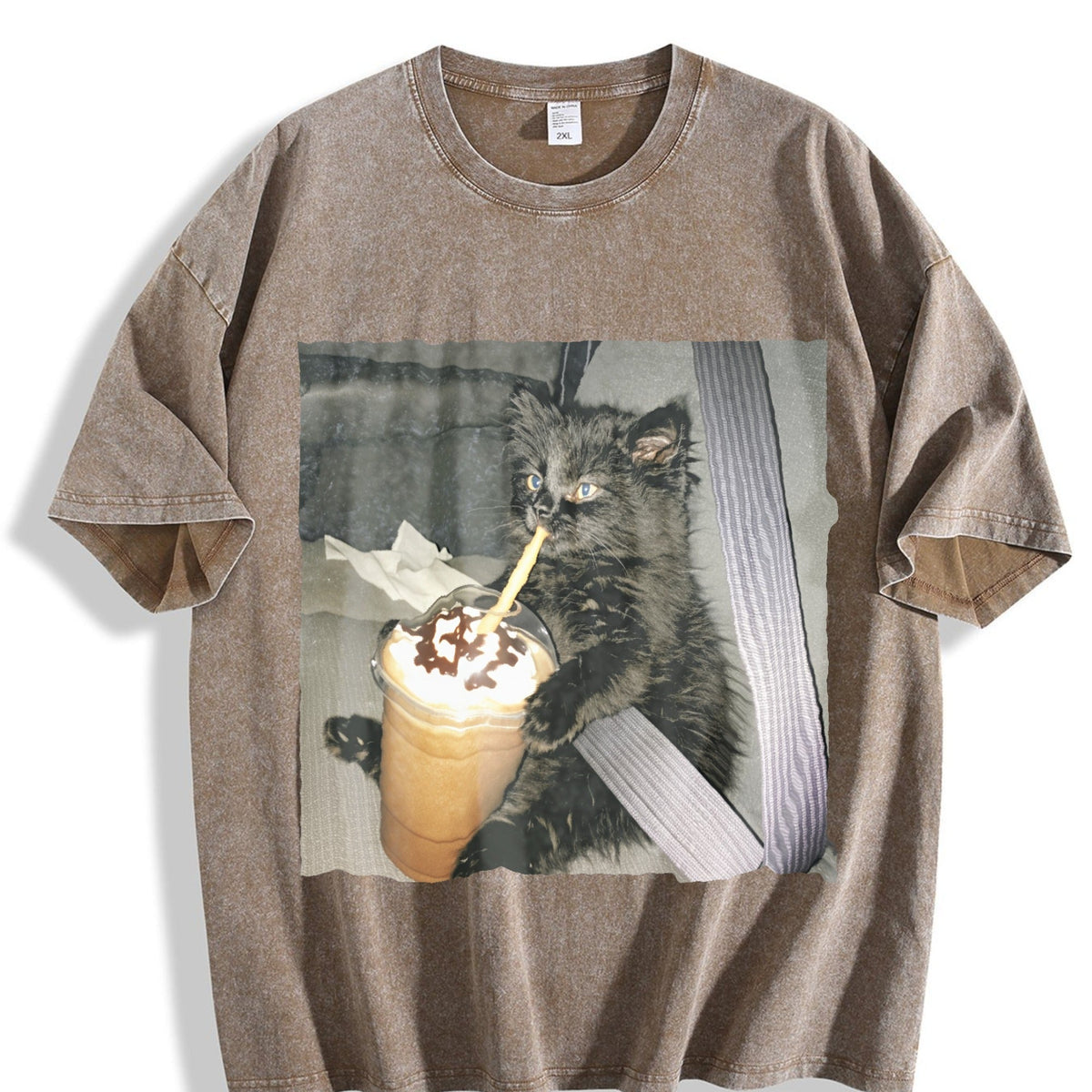 Cat Coffee Cup In The Car Vintage Washed T-Shirt
