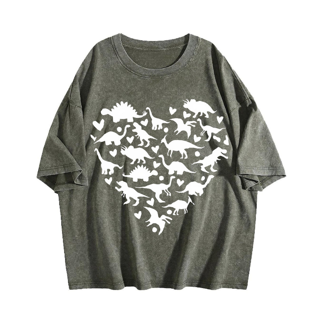 Heart-shaped Dinosaur Summer Vintage Washed T-Shirt product image 4