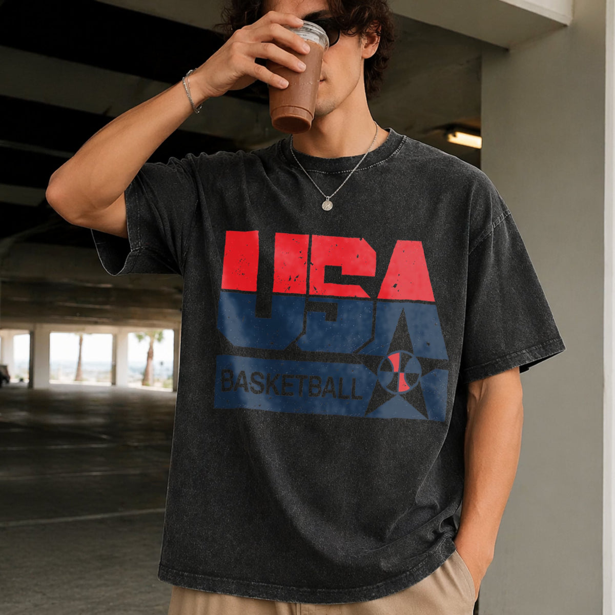 Summer USA Basketball Vintage Washed T-Shirt product image 2