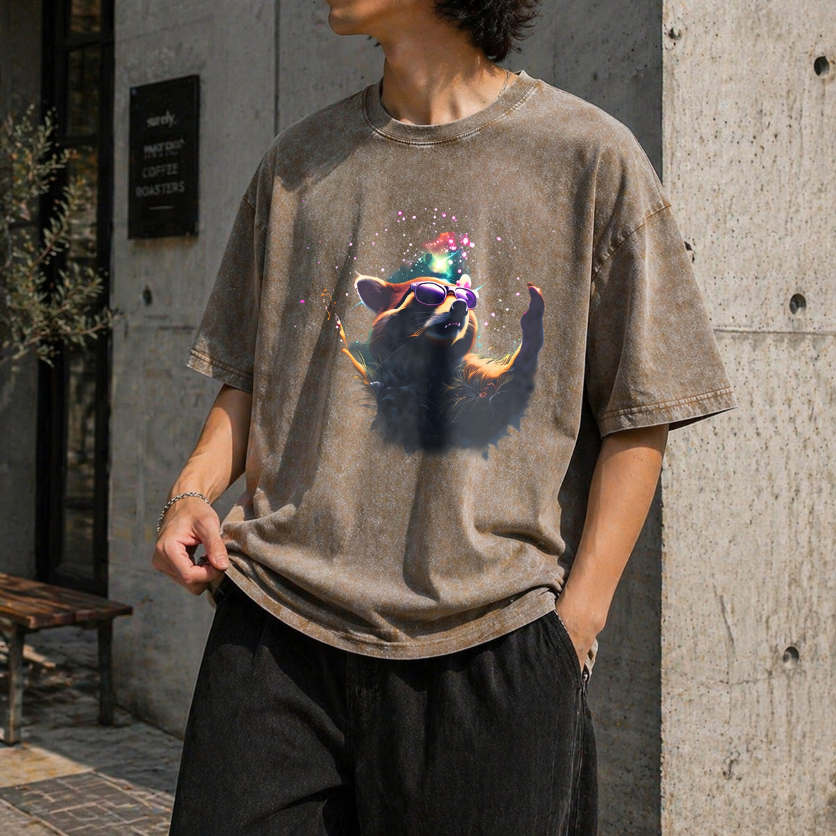 Cosmic Raccoon Vintage Washed T-Shirt product image 3