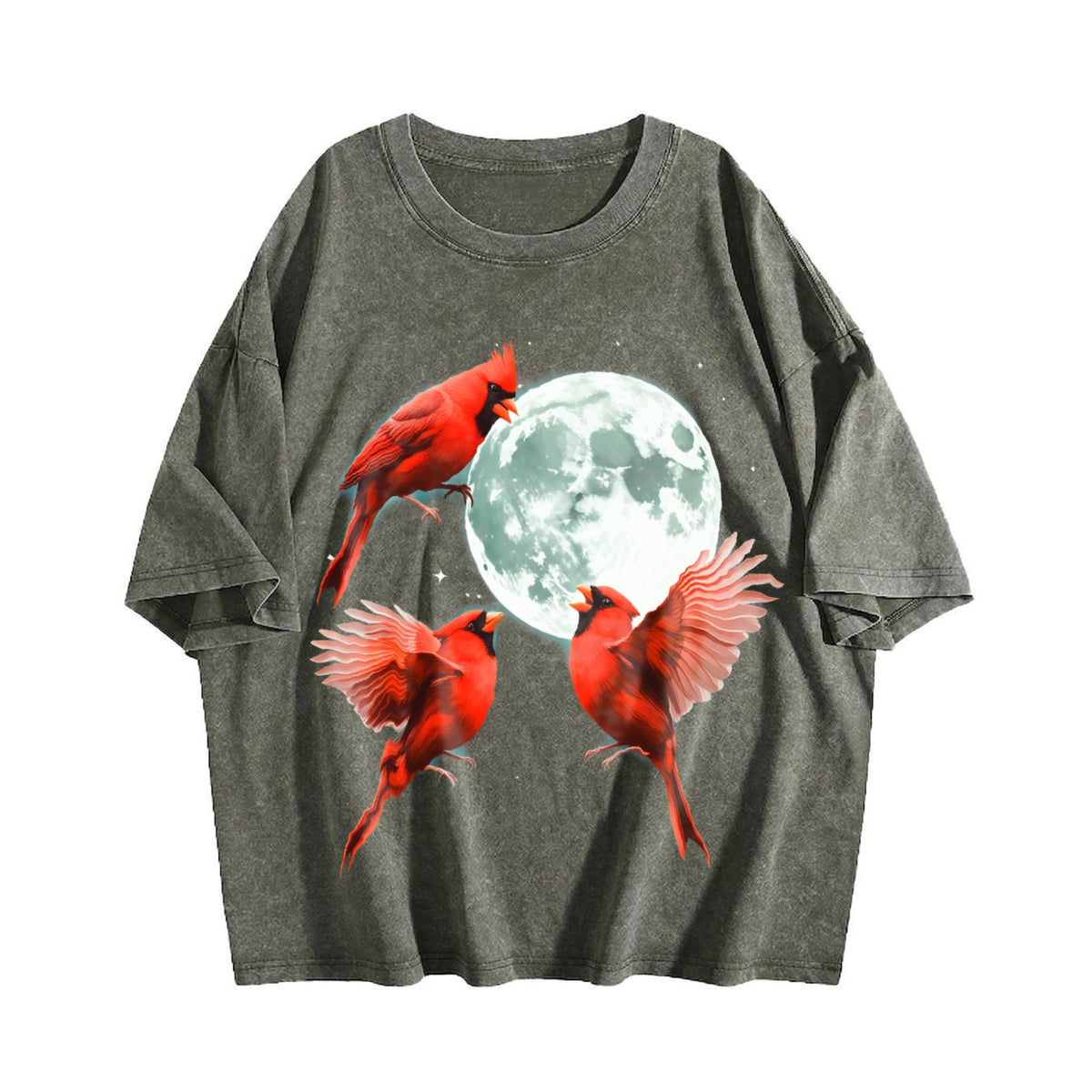 Red Cardinal Howling At Moon 90s Vintage Washed T-Shirt product image 4