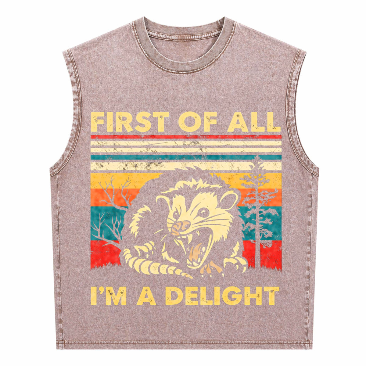 First Of All I'm A Delight Sarcastic Angry Opossum Men's Washed Tank Top