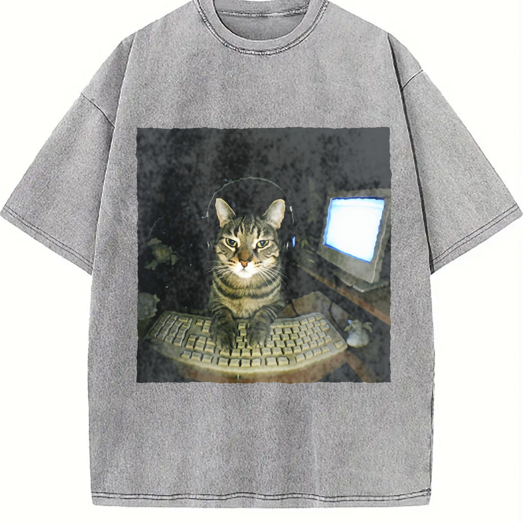 Wash Hacker Cat Meme Vintage Washed T-Shirt product image 4