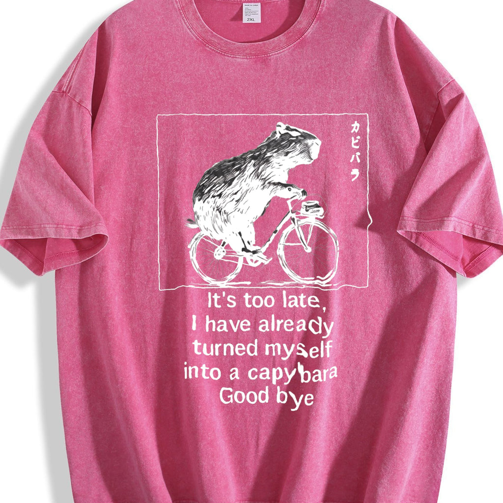 Funny Capybara Riding A Bicycle Vintage Washed T-Shirt product image 5