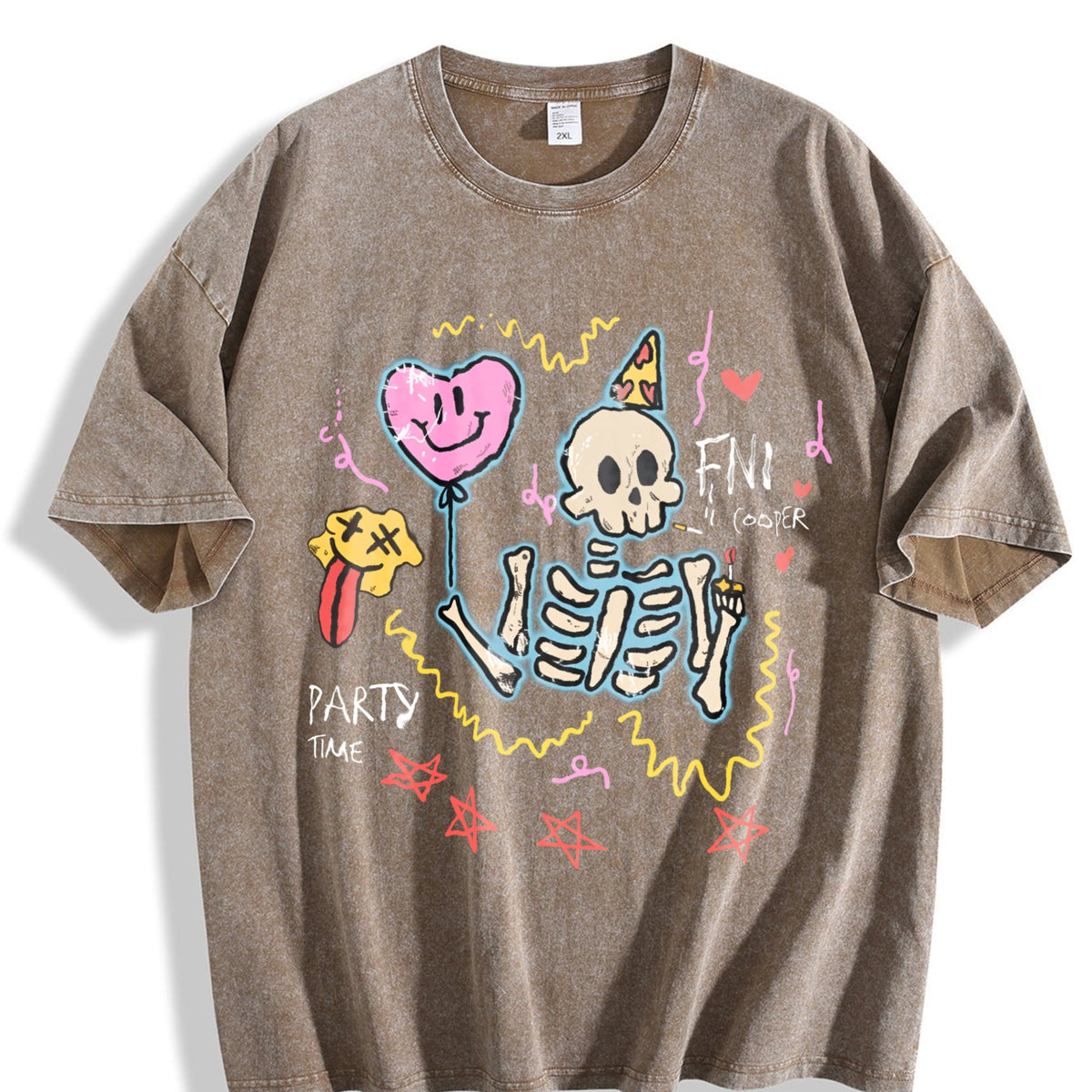 Party Skeleton with Balloons Vintage Washed T-Shirt product image 3