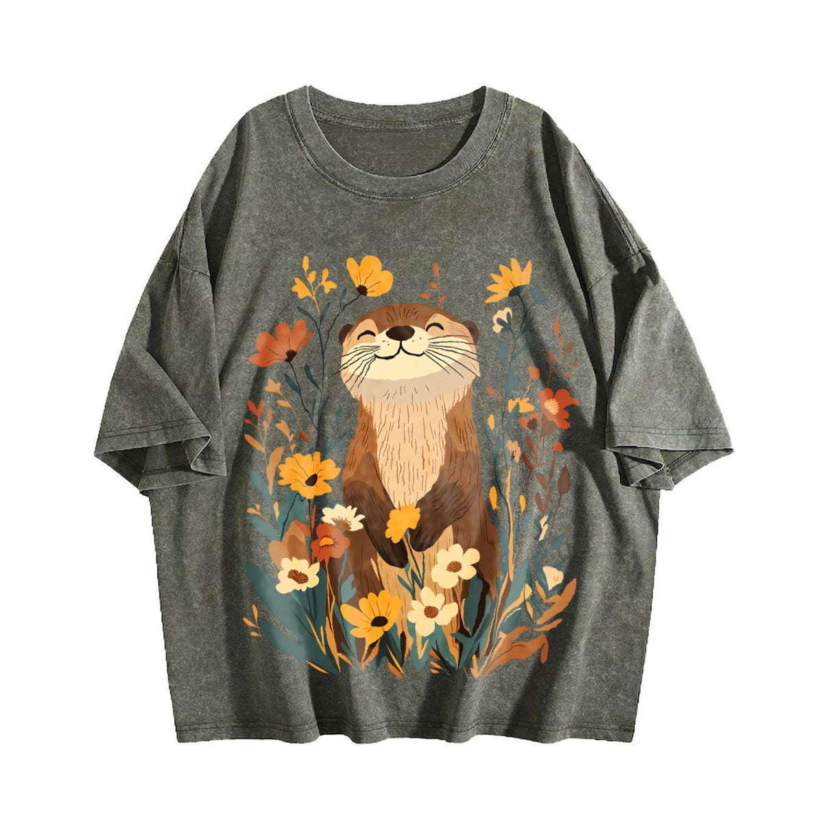 Botanical Otter & Plants Vintage Washed T-Shirt product image 4