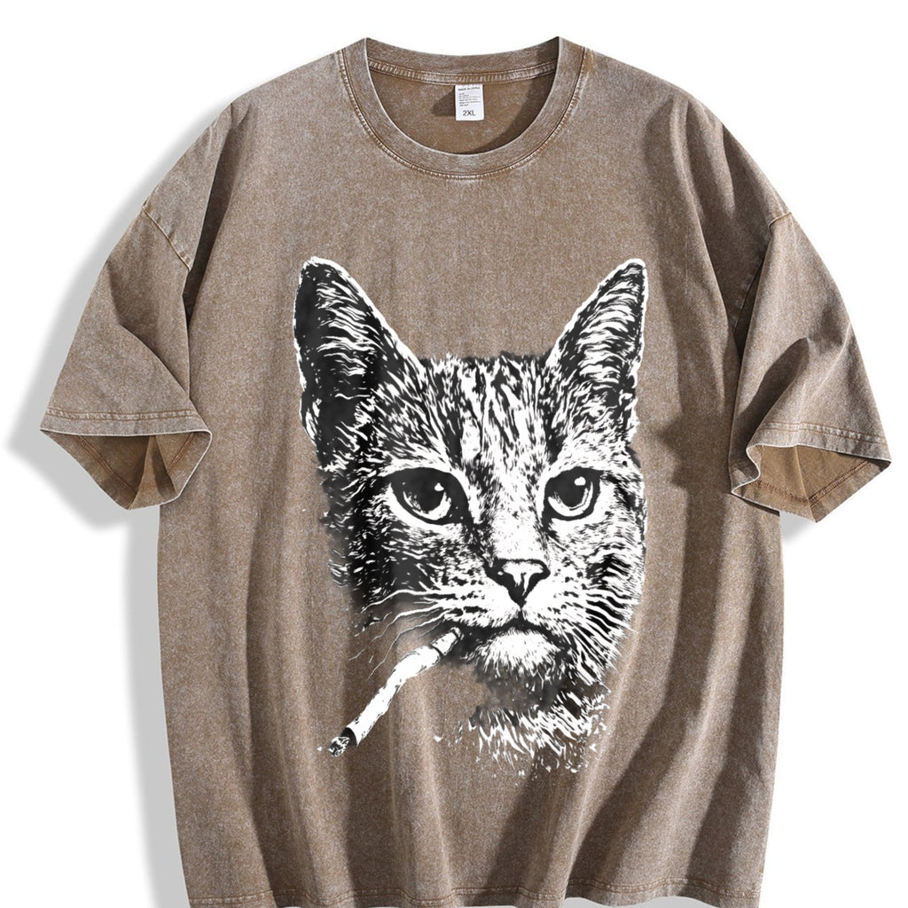 Funny Smoking Cat Meme Vintage Washed T-Shirt product image 3