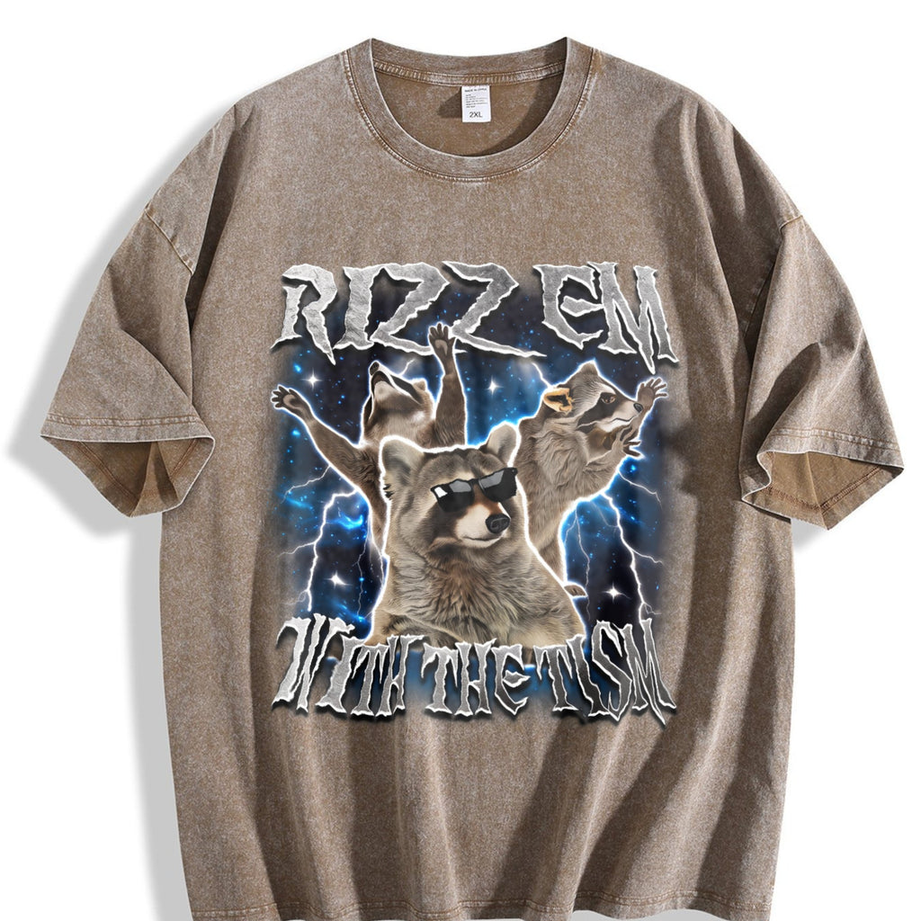 Rizz Em With The Tism Raccoon Vintage Washed T-Shirt product image 3