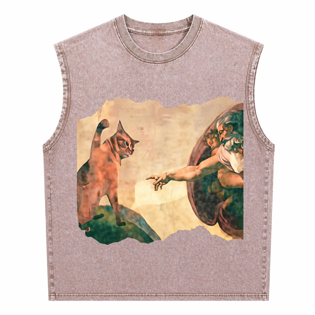 Funny Cat Swatting God's Hand Parody Cat The Divine Men's Washed Tank Top