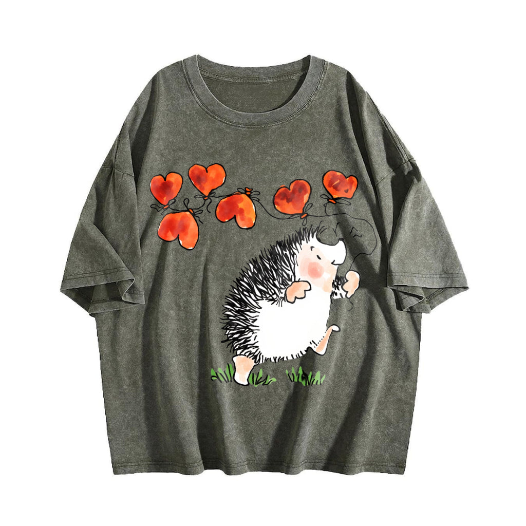 Hedgehog Holding Heart Vintage Washed T-Shirt product image 4