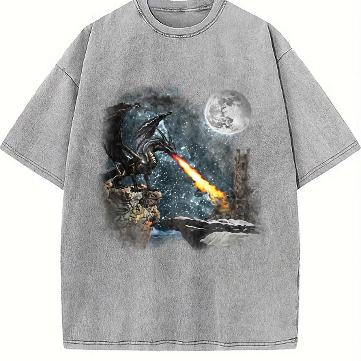 Dragon Castle Dark Art Vintage Washed T-Shirt product image 5