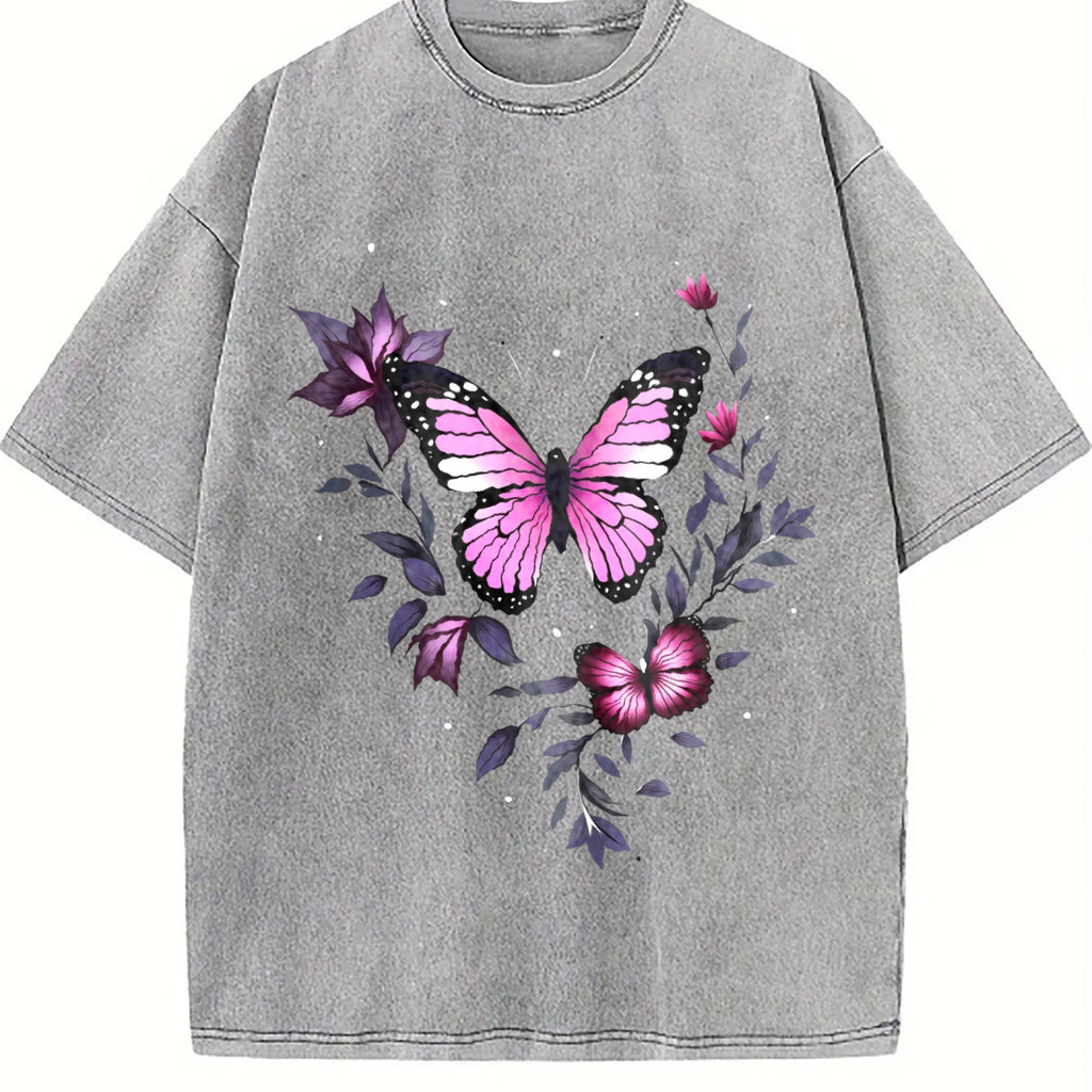 Pink Butterfly and Wildflowers Vintage Washed T-Shirt product image 4
