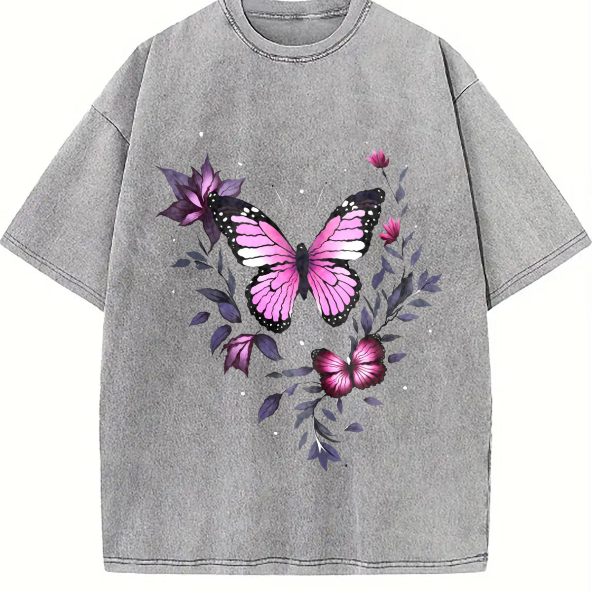 Pink Butterfly and Wildflowers Vintage Washed T-Shirt product image 4