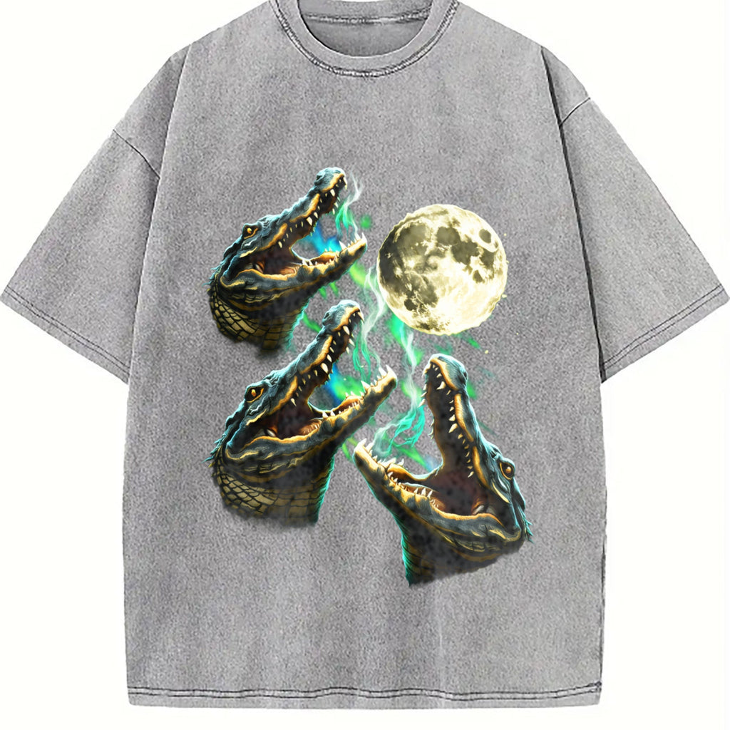 Crocodile Howling To Moon 90s Vintage Washed T-Shirt product image 5