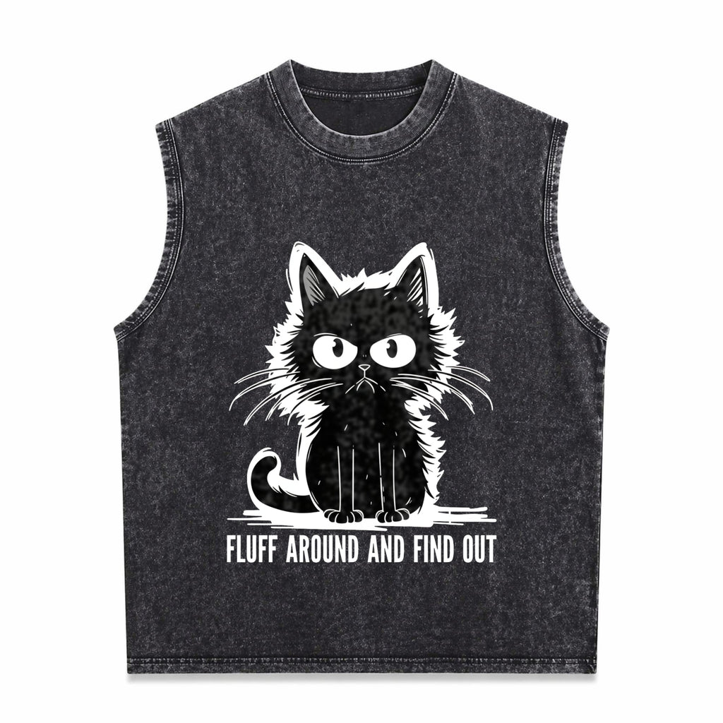 Funny Cat Fluff Around And Find Out Men's Washed Tank Top