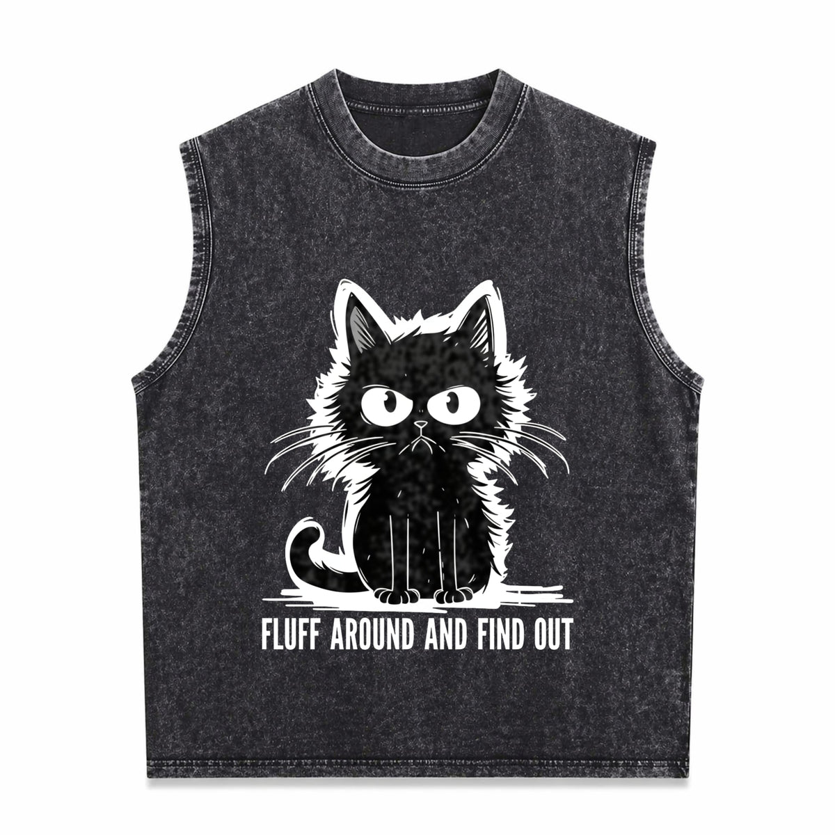 Funny Cat Fluff Around And Find Out Men's Washed Tank Top