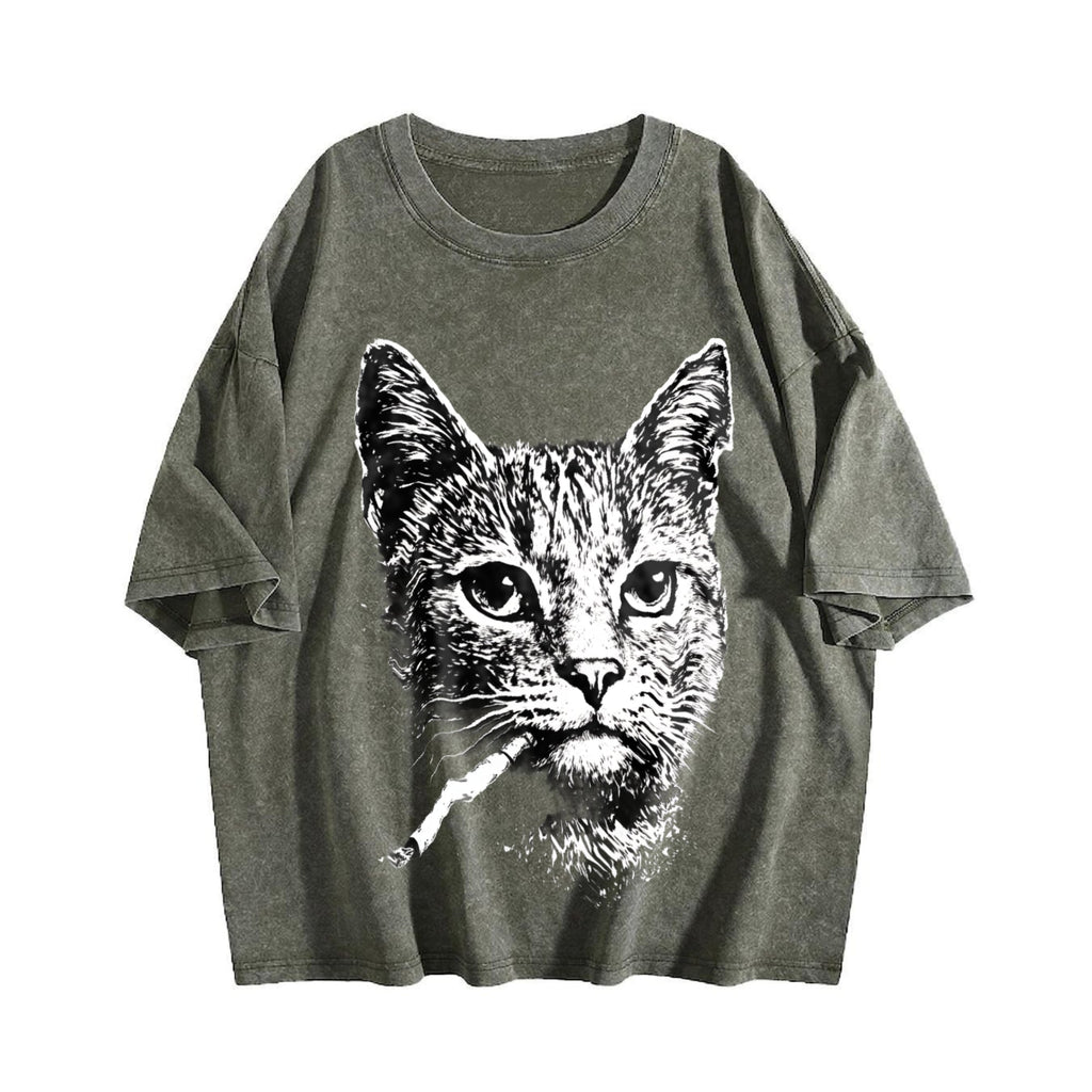 Funny Smoking Cat Meme Vintage Washed T-Shirt product image 4