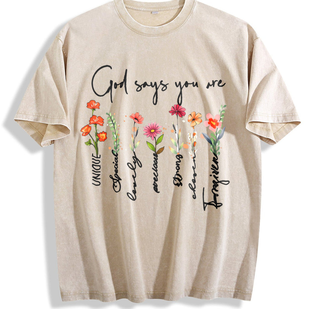 Summer A Plant Floral Letter Faith Vintage Washed T-Shirt product image 1