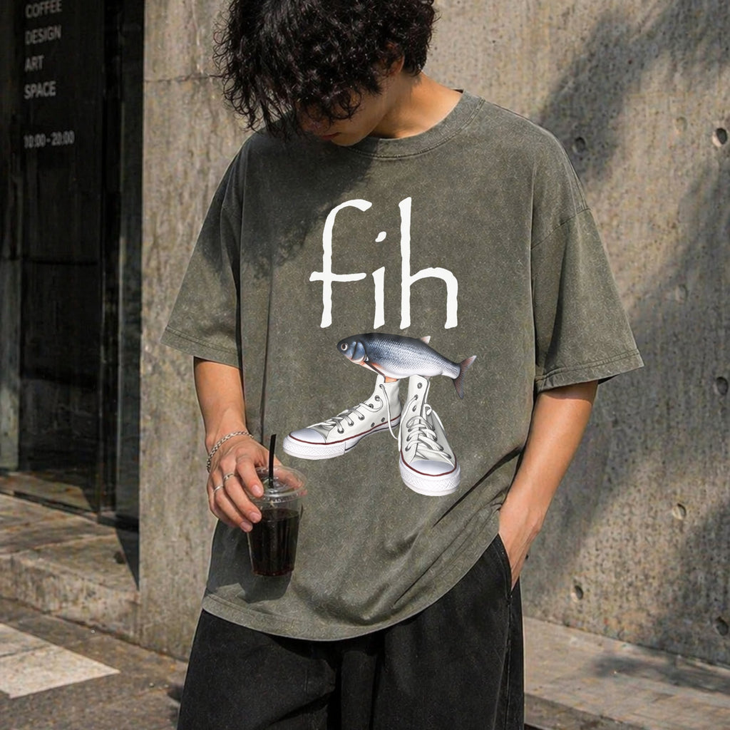 Fih Shoes Fish Funny Misspelled Fish Meme Fih Calling Vintage Washed T-Shirt