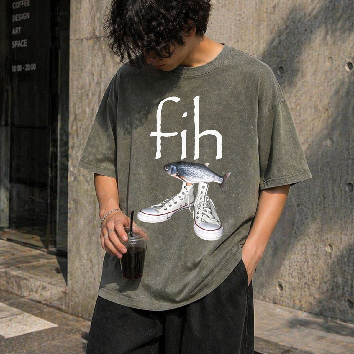 Fih Shoes Fish Funny Misspelled Fish Meme Fih Calling Vintage Washed T-Shirt