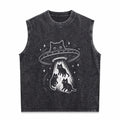 Funny Cat UFO Cute Kitty Space Spaceship Alien Aesthetic Men's Washed Tank Top