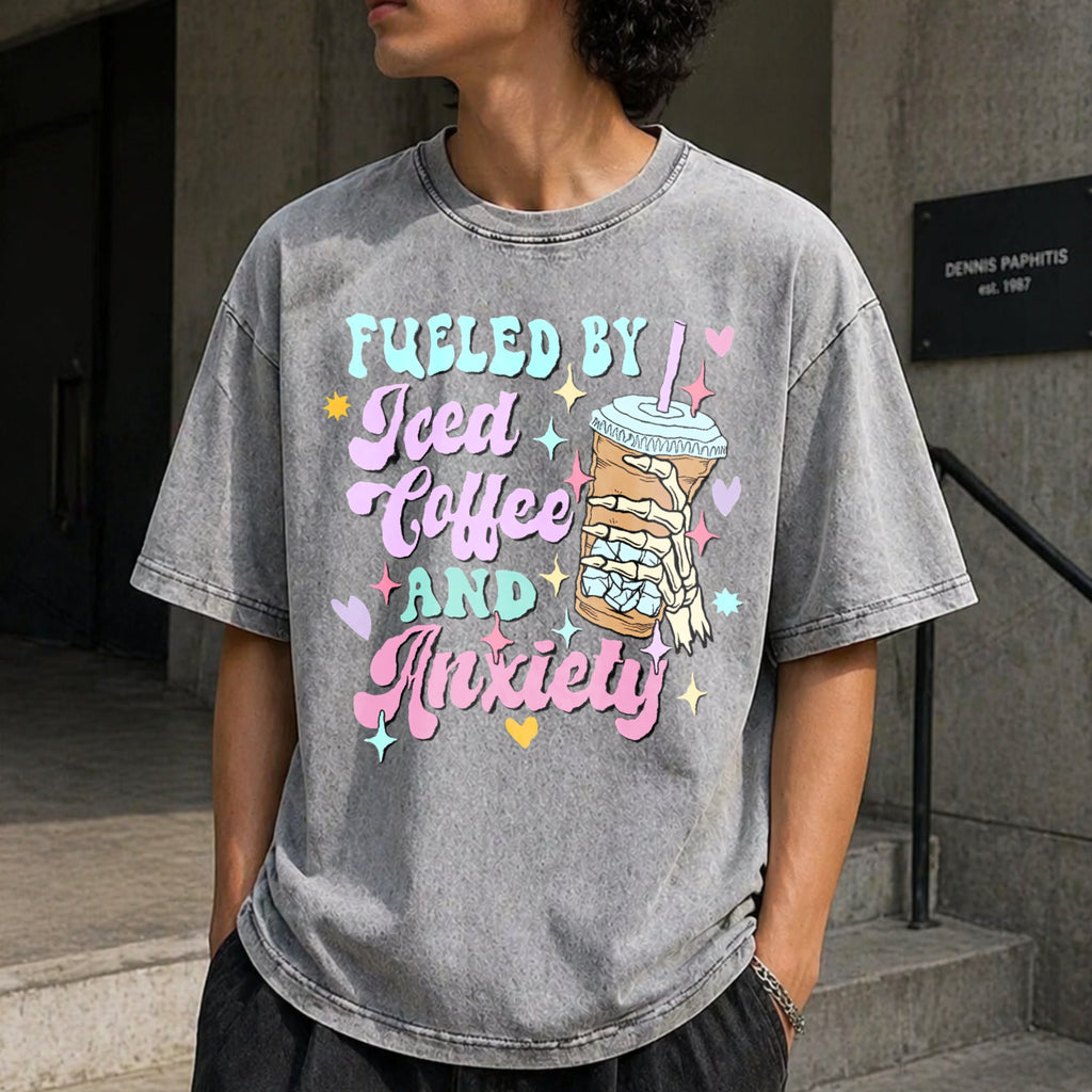 Fueled By Iced Coffee And Anxiety Funny Lover Vintage product image 5