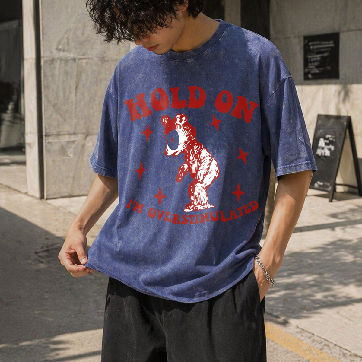 Hold On I'm Overstimulated Funny Vintage Washed T-Shirt product image 8