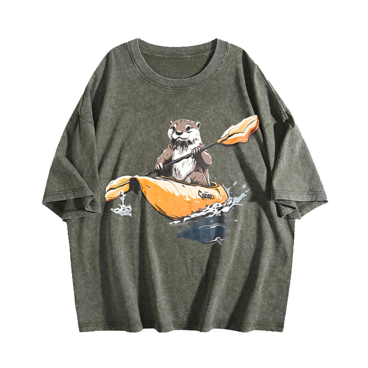 Black With Otter Kayaking Vintage Washed T-Shirt product image 4
