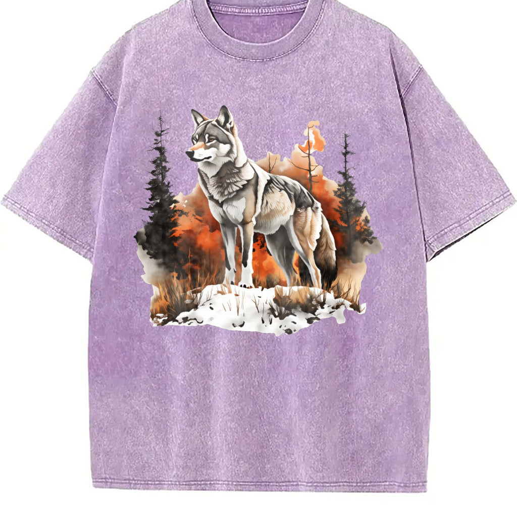 Winter : Gray Wolf In A Forest Snowscape Vintage Washed product image 6
