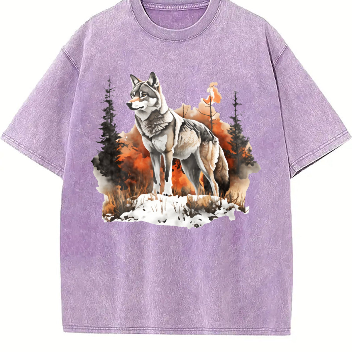 Winter : Gray Wolf In A Forest Snowscape Vintage Washed product image 6