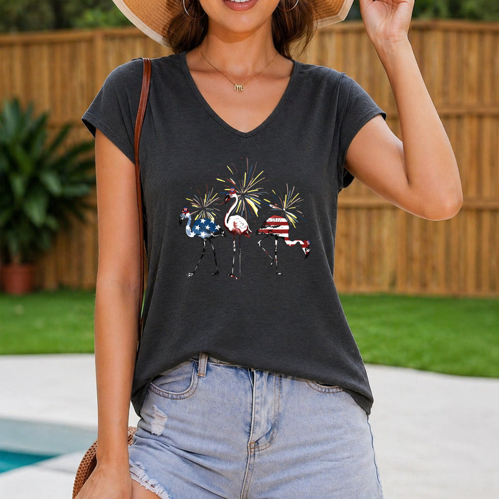 Independence Day Elements-flamingo-patterned Women's V-Neck Tank Top