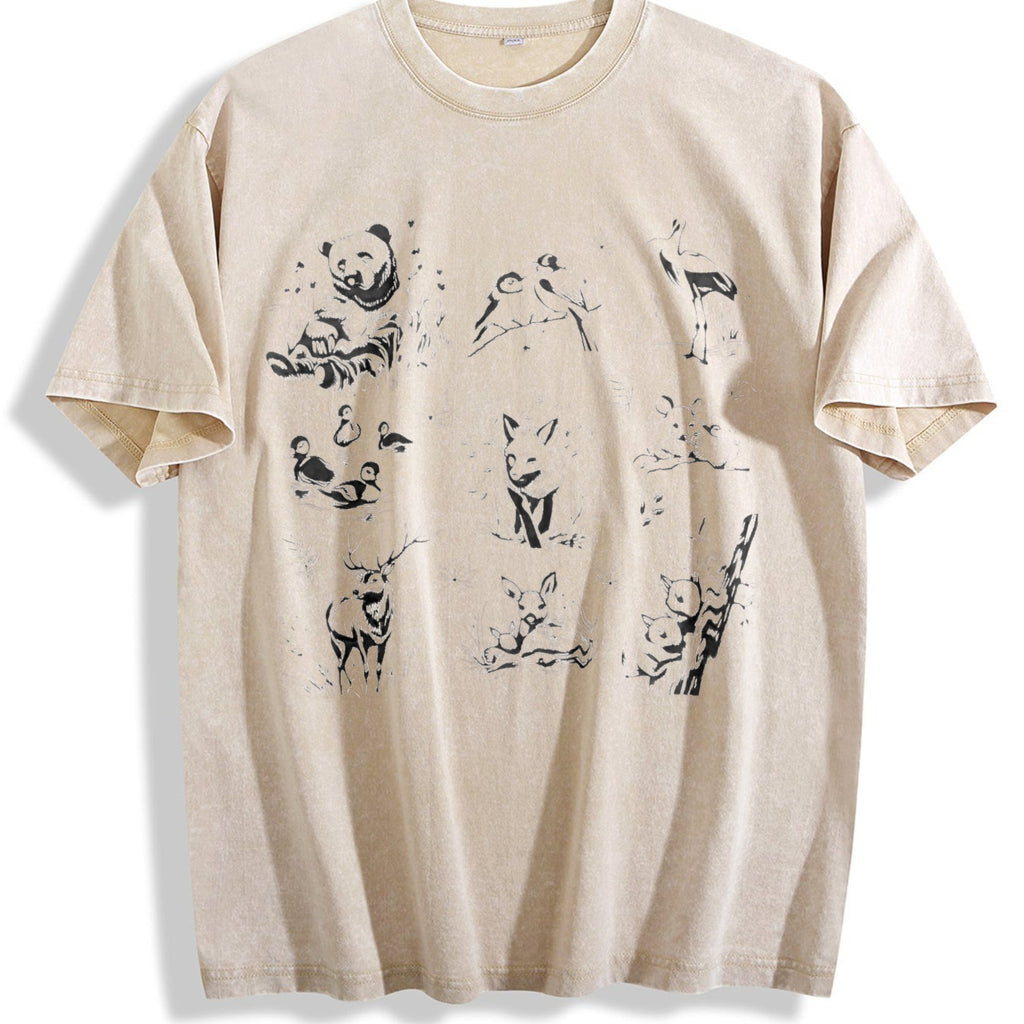 Forest Animals 90s Tattoo Vintage Washed T-Shirt product image 1