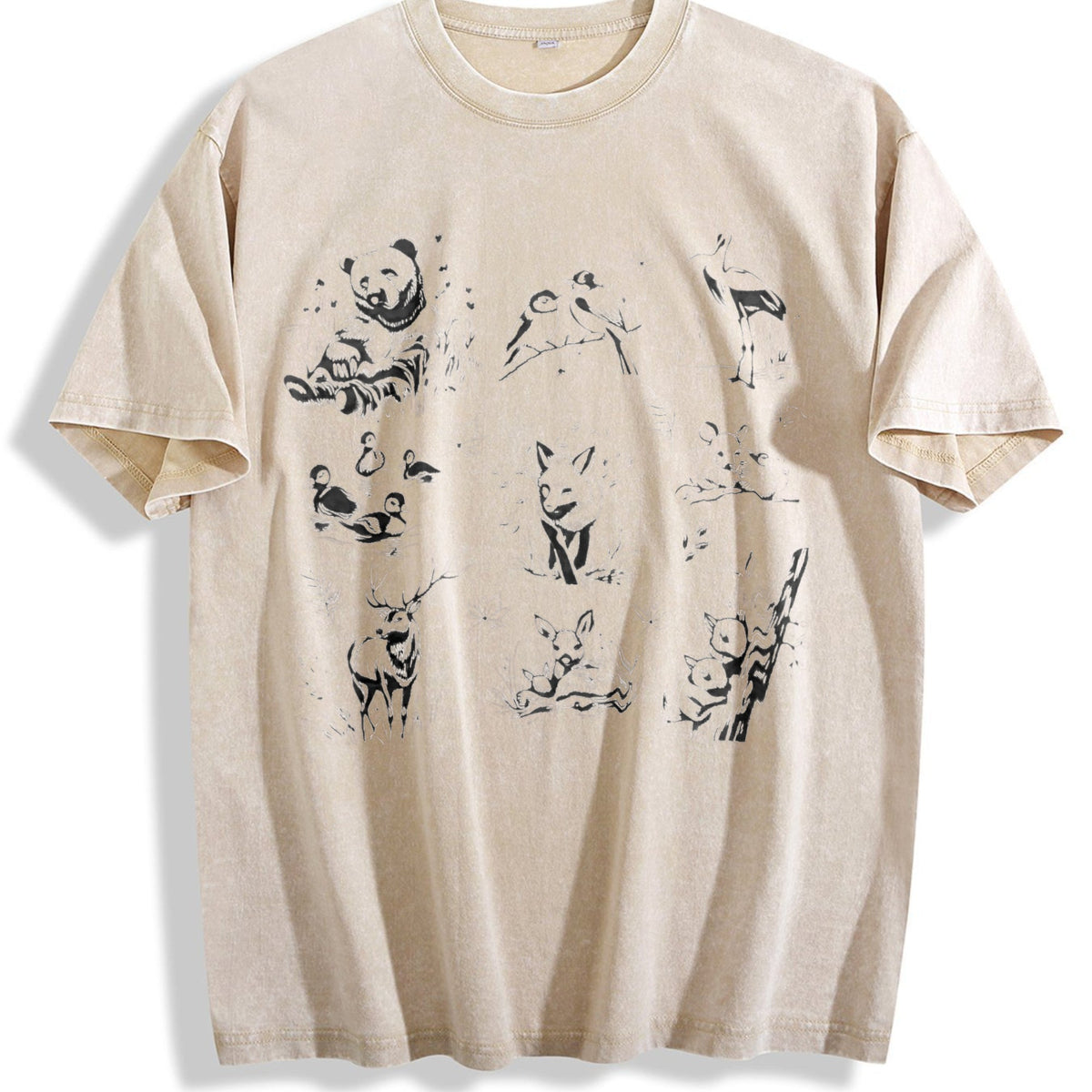 Forest Animals 90s Tattoo Vintage Washed T-Shirt product image 1