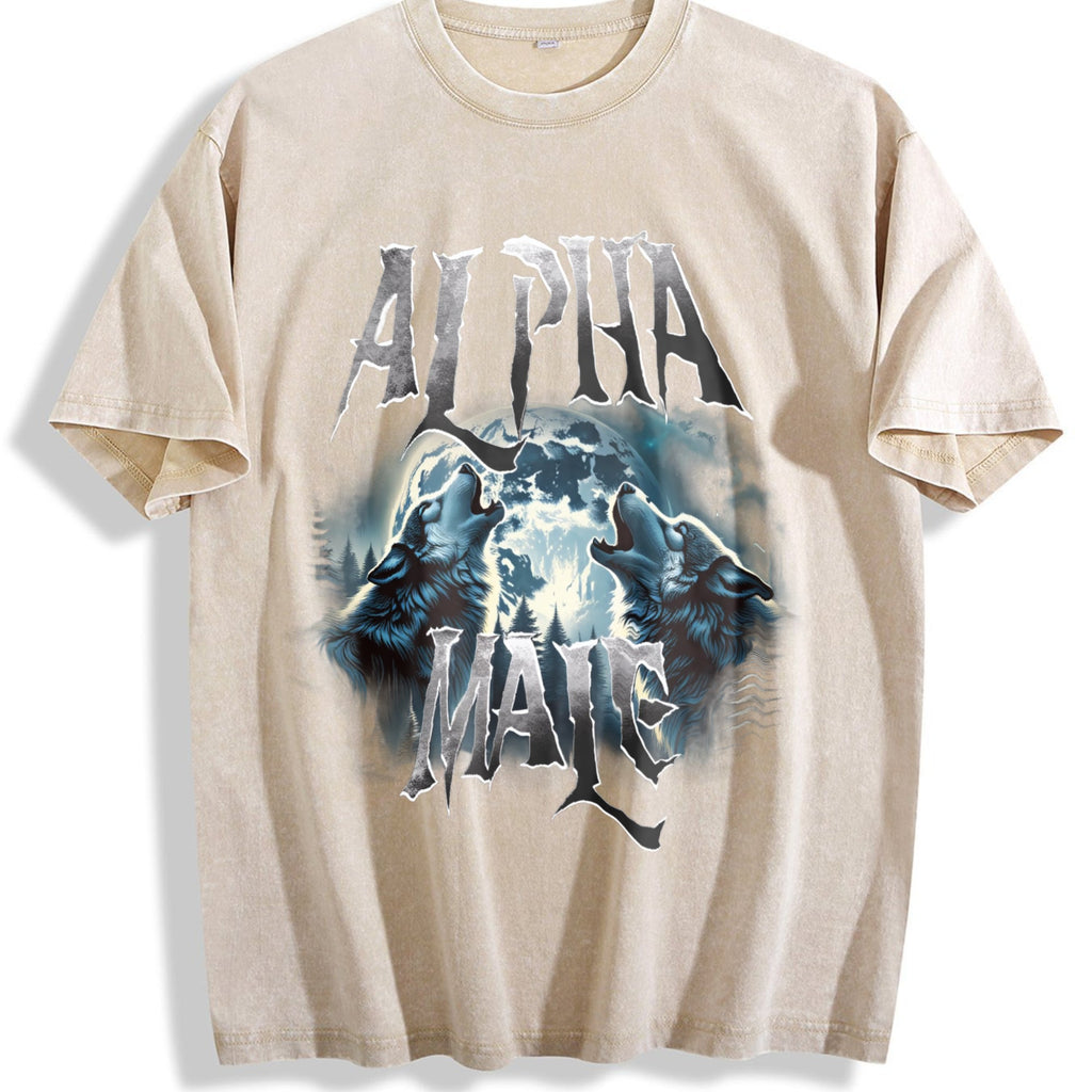 Alpha Male Wolf Howling Vintage Washed T-Shirt product image 1