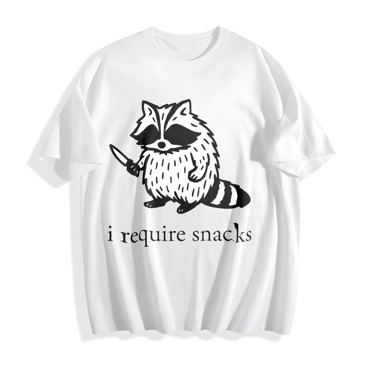 I Require Snacks Raccoon Funny Cotton T-Shirt product image 2