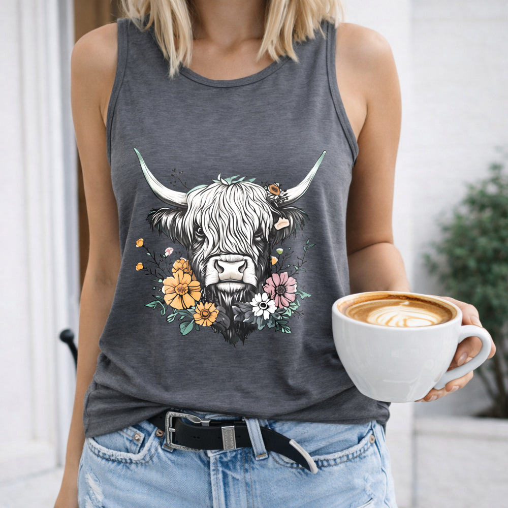 Floral & Highland Calf Women's Tank Top